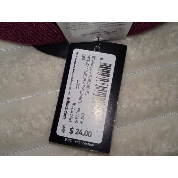 Adidas Women's Beanie Hat Crimson Purple White New with Tags  Zoe Saldana OSFM - Picture 5 of 5